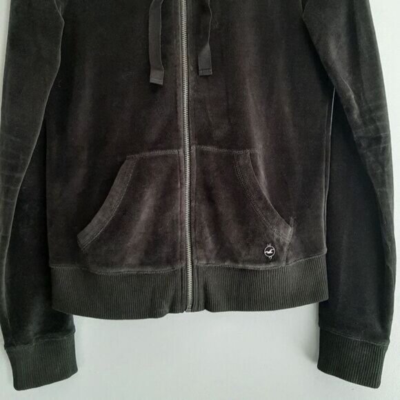 HOLLISTER Soft Velvet Full-Zip Hoodie Sweatshirt Jacket Black Sz S Flawed - Picture 3 of 12